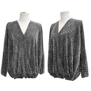 Metallic Animal Print Surplice Wrap Blouse | Brand Bazar, Silver/Black, Large